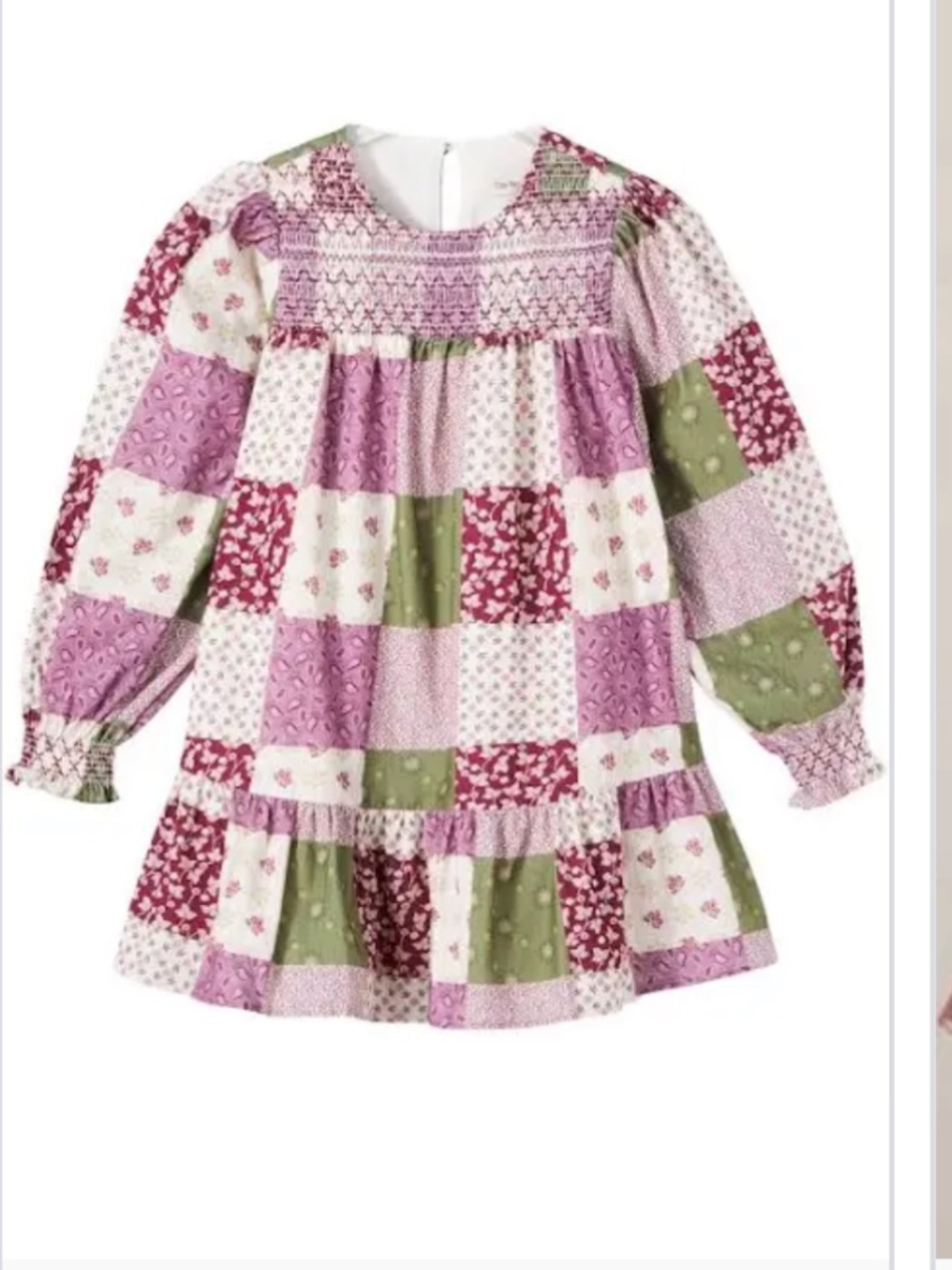 The New Society Girls' Patchwork Smocked Dress in Pink & Green